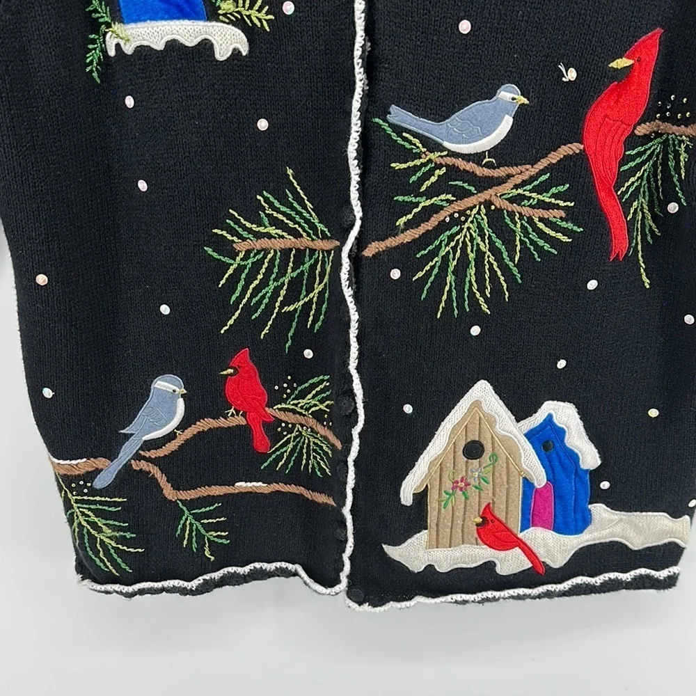 VTG Studio Black Christmas‎ Cardigan with Festive Cardinal Design Sz 1X